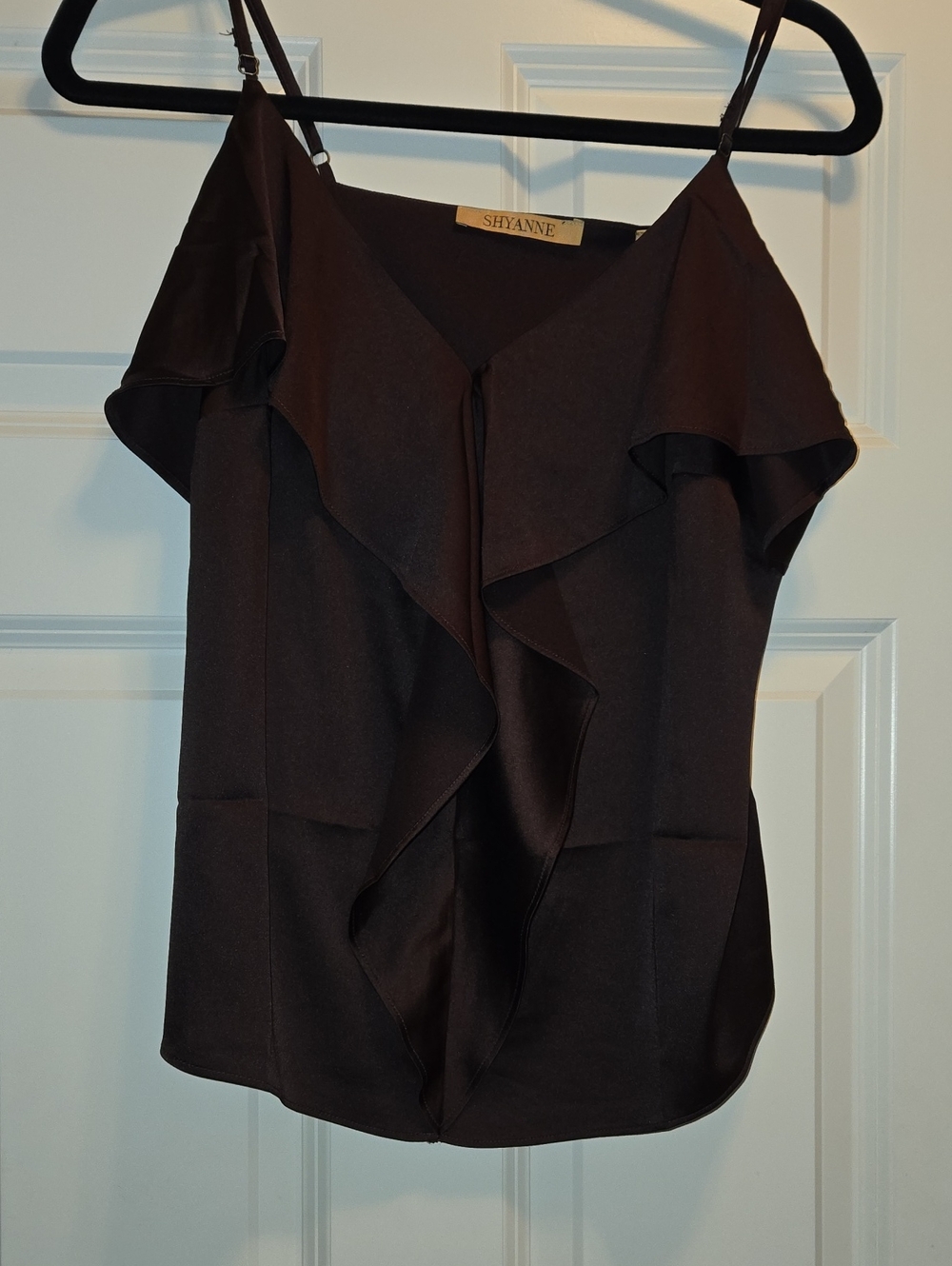 Shayanne Women’s Chocolate Brown Ruffle Sleeve Camisole Top